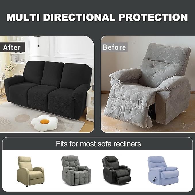 NORTHERN BROTHERS Recliner Sofa Covers 3 Seater, Reclining Sofa Cover 3 Seater, Couch Covers for Reclining Sofa, Couch Cover for Recliner Sofa 3 Seat, Recliner Sofa Covers, Black