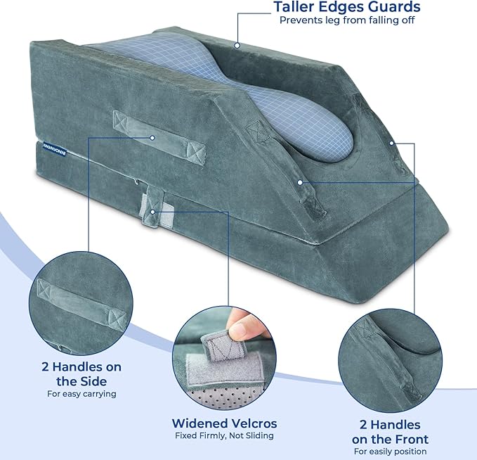 KingPavonini 4-Height Adjustable Leg Elevation Pillows for After Surgery with Ergonomic Curve, Memory Foam Wedge Pillow for Legs Swelling and Pain Relief, Knee Replacement Recovery Aids (Single Leg)