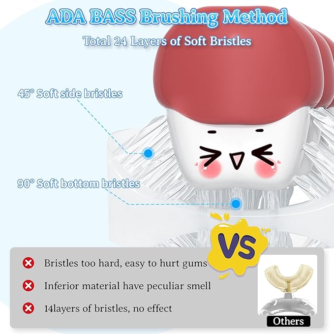 Toddler U Shape Toothbrushes for Baby Age 1 2 3 4 5, 360° Oral Teeth Cleaning Design with Food Grade Soft Silicone Brush (White&Brown)