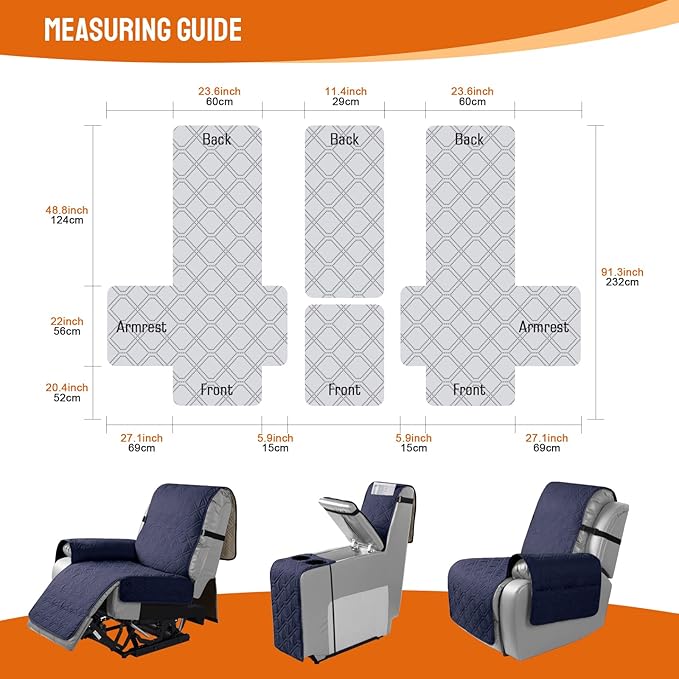 VANSOFY Loveseat Recliner Cover with Console 100% Waterproof Sofa Slipcovers Non-Slip Reclining Couch Cover Split Sofa Covers Furniture Protector for Pets, Dogs(Dark Blue)