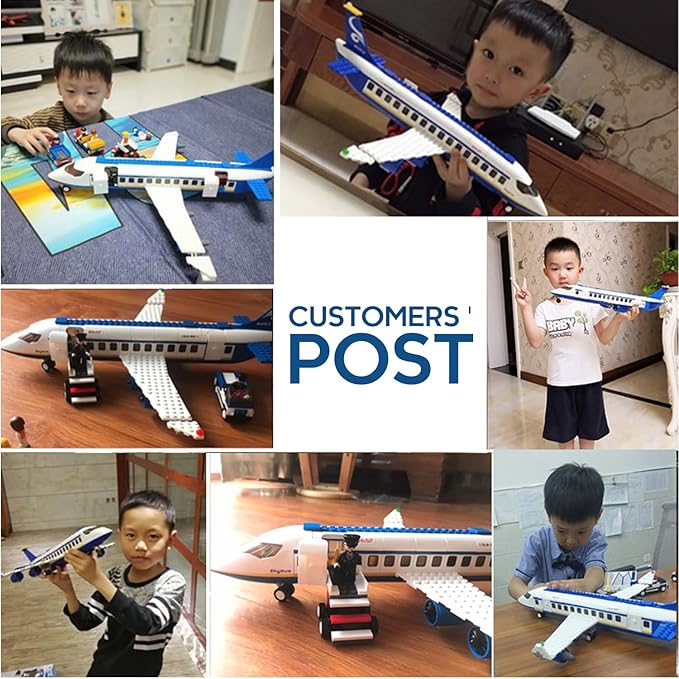 City Passenger Airplane Building Set for Boys 6+ 8+ 12+, City Plane Airport Playset with a Large Aircraft, Passenger Bus, Luggage Truck, Container Loader, 7 Minifigures, Compatible with Lego City
