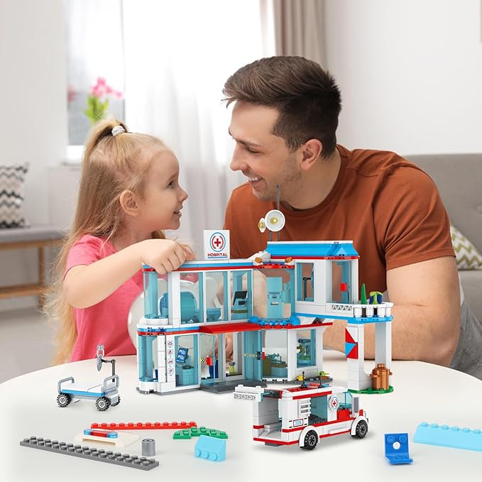 City Hospital STEM 3 in1 Building Sets, Compatible with Lego Ambulance Tor Truck, Rescue Helicopter, Connect to Other City Sets, 687 PCS Best Gift for 6 7 8 9 10 Boys