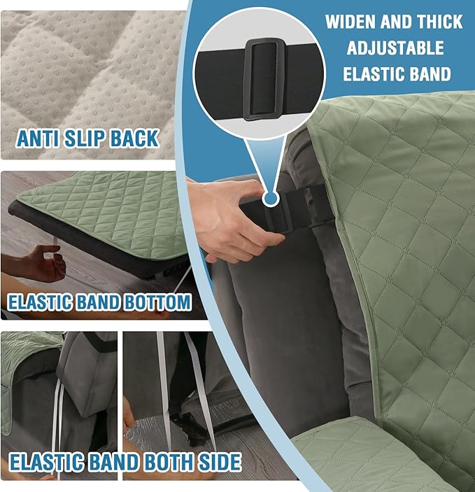 H.VERSAILTEX 100% Waterproof Recliner Sofa Cover Recliner Couch Cover for 3 seat Non Slip Reclining Couch Cover for Dog Washable Furniture Protector with Elastic Straps(Recliner Sofa, Pale Aqua)