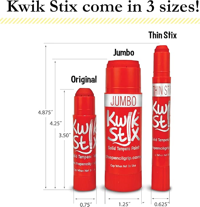 Kwik Stix Solid Tempera Paint Sticks, 12 Colors, Washable Paint Sticks for Kids, Super Quick Drying, Non-Toxic, Allergen Free, Comes in Classic Rainbow Colors, Ideal for Kids and Toddlers