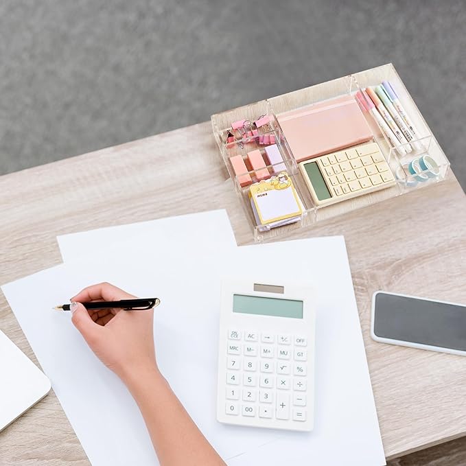 Briwooody Acrylic Drawer Organizer Clear Desk Drawer Organizer Trays with Adjustable Compartments Desk Accessories for Office Stationery Makeup Silverware Bathroom(Adjustable)