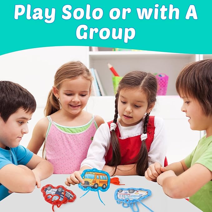 Aizweb Vehicle Lacing Cards,Sewing Kit for Toddlers, Fine Motor Skill Toys,Threading Toys for Preschoolers,Shoe Tying Practice Art and Craft for Kids Educational Kindergarten Learning Activities