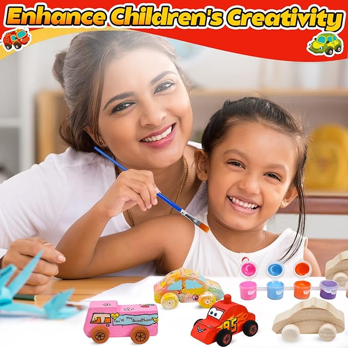 12 Pieces Wood DIY Car Toys Unfinished Wooden Cars Paintable Wood Car Blocks Crafts for Students Home Activities Easy Woodworking and Family Time Set for 3 4 5 Years Old Boys Girls