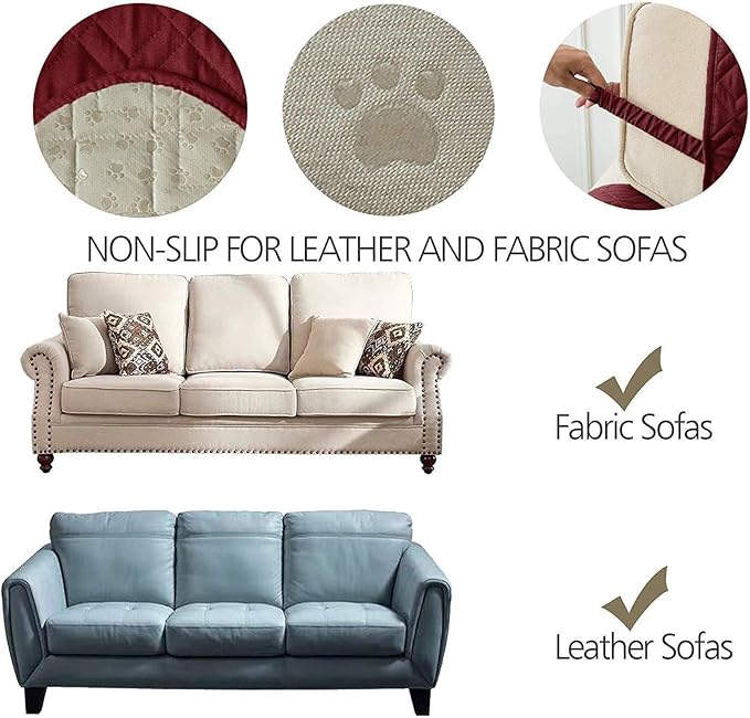 Ameritex Couch Sofa Slipcover 100% Waterproof Nonslip Quilted Furniture Protector Slipcover for Dogs, Children, Pets Sofa Slipcover Machine Washable (Burgundy, 78")