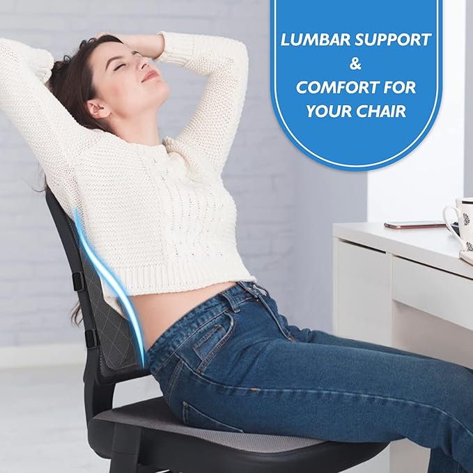 Lumbar Support Pillow for Office Chair Back Support Lumbar Pillow for Car, Gaming, Office Chair - Improve Sitting Posture & Back Pain Relief, Memory Foam, Adjustable Straps, Grey