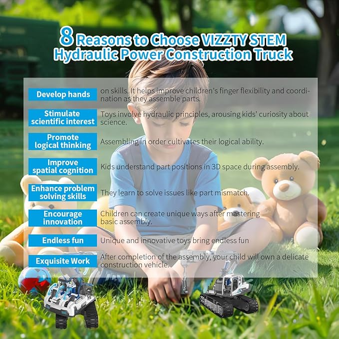 Hydraulic Power Crane Building Block Assembly Toy Set - Educational Science Experiment Kit,STEM Toys for Boys Age 8-12,Rich Operability&Realistic Appearance