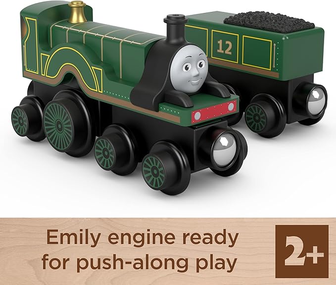 Thomas & Friends Wooden Railway Toy Train Emily Push-Along Wood Engine & Coal Car for Toddlers & Preschool Kids Ages 2+ Years (Amazon Exclusive)
