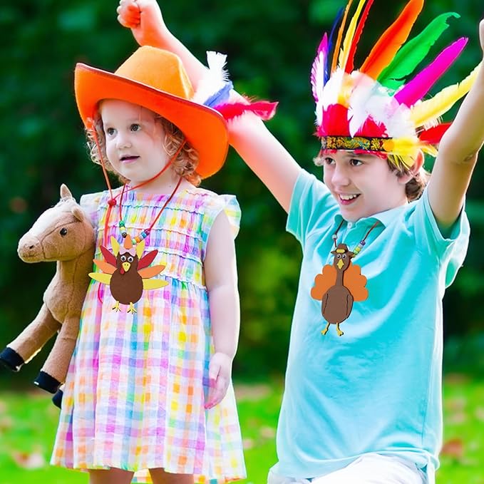 24 Pcs Thanksgiving Turkey Necklaces Kit, Turkey Beaded Necklace Making Kit, DIY for Kids, Thanksgiving Gifts Set for Thanksgiving Party toys Game Activity