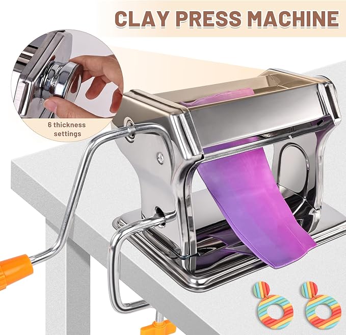 Yofuly Polymer Clay Press Machine, Polymer Clay Cutters Set for Jewelry Making, with Polymer Clay Roller Machine, Polymer Clay Extruder, 40 Circle Shape Cutters and 120 Earrings Accessories