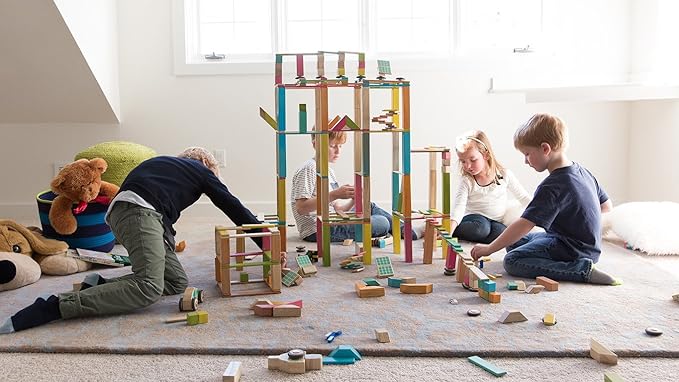 130 Piece Tegu Classroom Magnetic Wooden Block Set,Natural