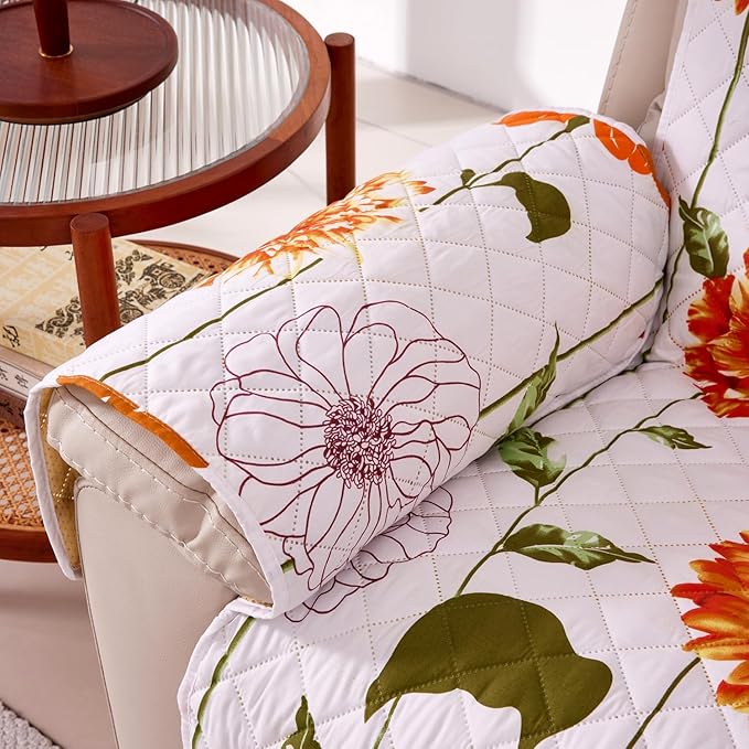 EVENHUG Recliner Sofa Cover Sunflower Sofa Slipcover Washable Couch Cover for Reclining Couch Furniture Protector Cover with Elastic Straps for Pets Kids Dog Cat (Recliner,Orange)
