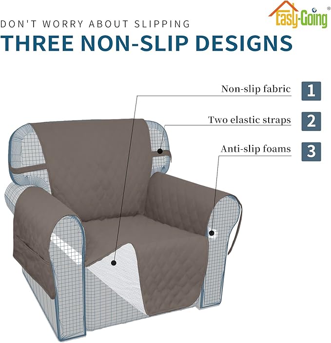 Easy-Going Sofa Slipcover Waterproof Sofa Cover Couch Cover for 4 Cushion Couch with Elastic Straps Washable Non-Slip Furniture Protector Cover for Pets, Dogs, Cat (XX-Large, Taupe)