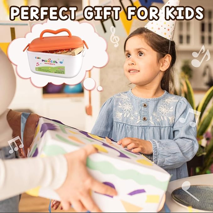 LOOIKOOS Baby Musical Instruments for Kids Montessori Music Toys for Toddlers 1-3,Neutral Colors Wooden Percussion Instruments Set with Modern Boho Xylophone for Kid Preschool Educational 3+