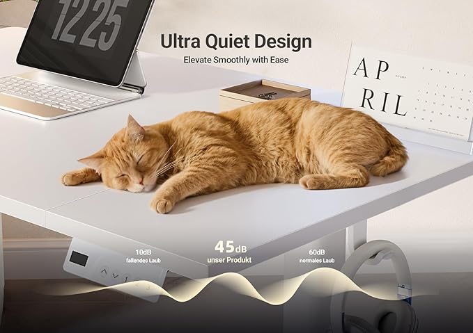 YDN Electric Standing Desk Adjustable Height, 48 x 24 Inches Stand up Desk with Cable Management, Home Office Desks with Splice Board & White Frame, White Top