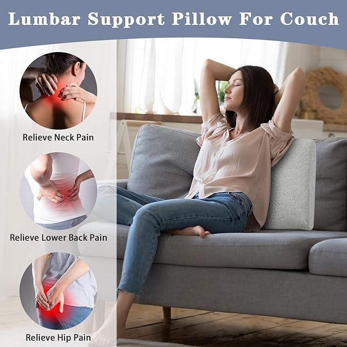 baibu Lumbar Support Pillow for Recliner, Large Memory Foam Dual-Layer Patent Design Back Support Cushion for Sofa & Gaming Chair, Ergonomic Lumbar Pillow with Machine Washable Cover, Grey