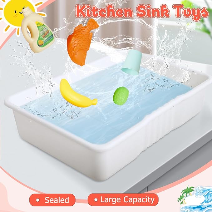 Kids Play Sink with Running Water, Toddler Sink Toy with Running Water with Electric Faucet, Kids Play Kitchen Sink Playset, Kids Play House Pretend Role Play Dishwasher Toy for Boys Girls, Red