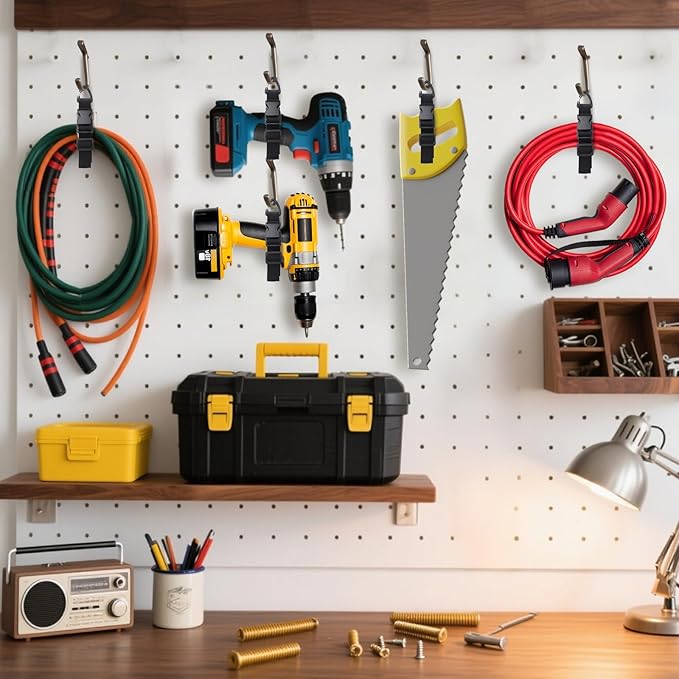 17 Inch Extension Cord Holder Organizer with Triangle Clips for Garage Organization and Storage, Adjustable Heavy Duty Storage Straps for Men Workshop (12)