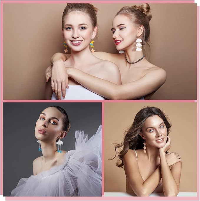 Kajaia 14 Pcs Polymer Clay Cutters Set, Cloud Moon Star Crescent Clay Earring Cutters Rain Drop Lightning DIY Jewelry Making Supplies for Beginners Adults Christmas Gifts