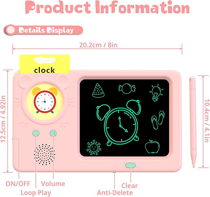 LCD Writing Tablet with Talking Flash Cards, 224 Sight Words Pocket Speech for Toddlers, Educational Learning Toys for Toddlers 1-3, Montessori Toys, Birthday Gift for 1 2 3 4 5 6 Year Old Girls Boys