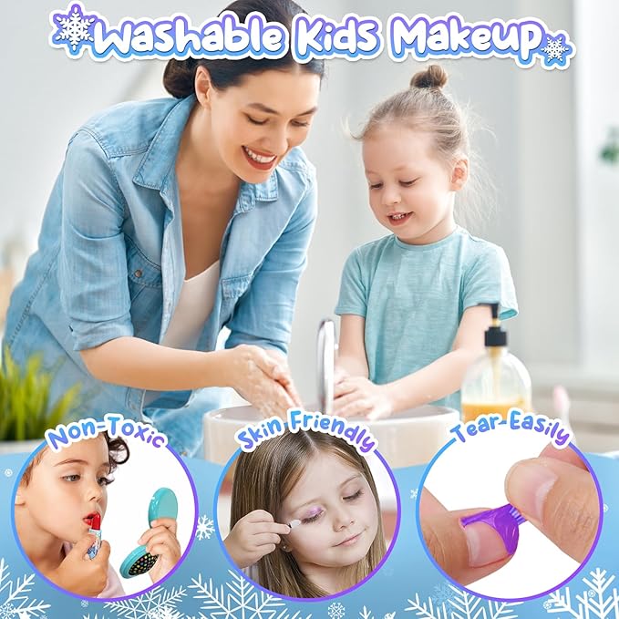 Golray Frozen Toys for Girl Gift Kids Makeup Kit & Elsa Princess Dress Up Set, Purse & Cape & Real Make up & Nail Polish & Wand, Birthday Gift Toys for Little Girls Toddlers Age 3 4 5 6 7 8 Year Old