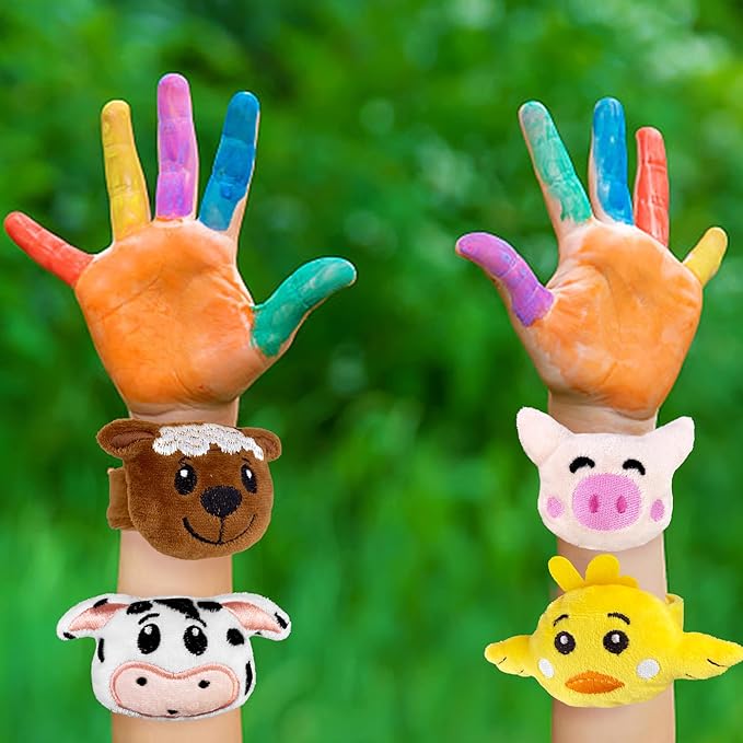 12 PCS Stuffed Farm Animal Slap Bracelets Plush Animal Slap Bracelets Cute Wrist Slap Band Toy Wrist Animals Wrist Pets Slap Bracelet Wrist Toy for Boys Girls Birthday Gifts Party Favors 6 Styles