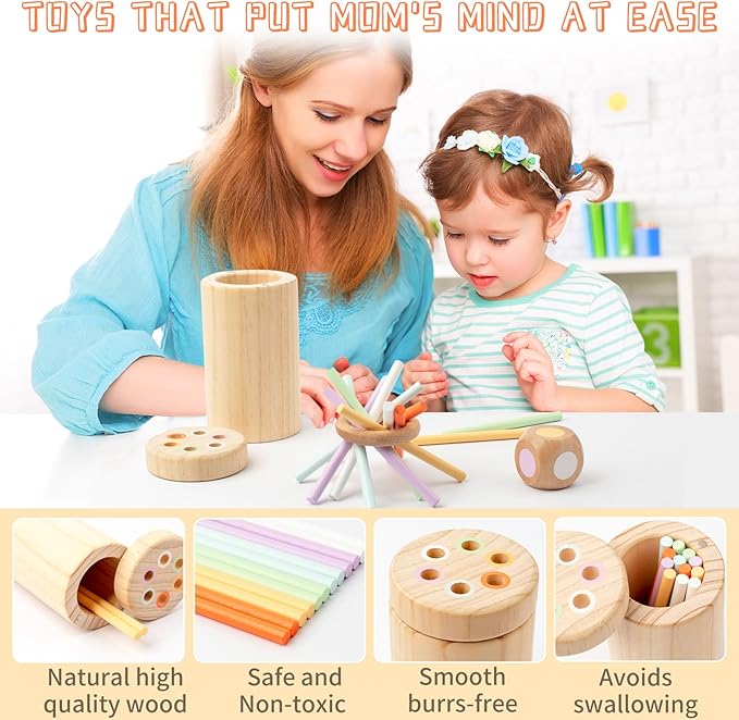 Montessori Toys for 1-3 Year Old, Wooden Learning Color Sorting Toys for Toddlers Age 1 2 3, Educational Fine Motor Developmental Infants Sensory Matching Games, 18 Month Old Toys for Girls Boys