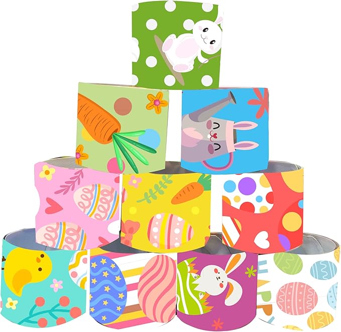 50 Pcs Easter Slap Bracelets for Kids Easter Slap Bracelets Bulk Snap Bracelet Party Favors Supplies for kids&teens Gifts Easter Basket Stuffers Classroom Prizes Exchanging Gifts