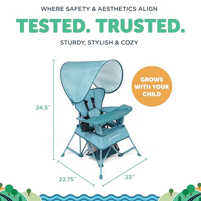 Baby Delight Go with Me Venture Portable Chair | Indoor and Outdoor | Sun Canopy | 3 Child Growth Stages | Blue Wave