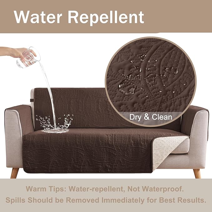 Soft Couch Cover with Pockets for Extra-Large Sofa, Medallion Quilted Design Couch Covers for 3 Cushion Sofa, Oversized Sofa Covers Washable Water-Repellent (X-Large Sofa 78", Chocolate)