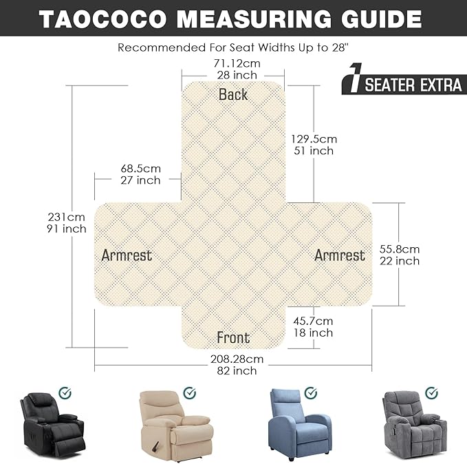 TAOCOCO Waterproof Recliner Chair Covers with Leg Strap 1 Piece Oversized Recliner Covers for Large Recliner for Pets Kids, Washable Reclining Chair Furniture Protector(28'' Oversized, Black)
