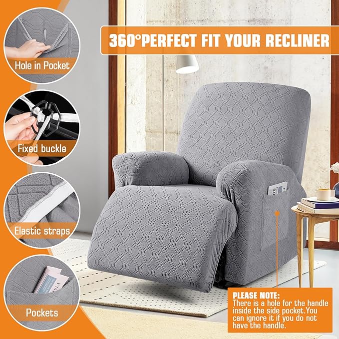 VANSOFY Recliner Chair Cover, 3-Pieces Stretch Recliner Covers for Recliner Chair Soft Reclining Chair Slipcover Furniture Protector for Dogs Cats(Light Gray)