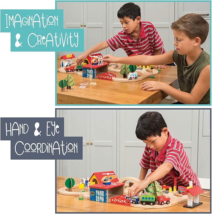 Wooden Train Set - 69 Pieces Wooden Train Tracks & Trains for Kids, Toddler Boys and Girls 3,4,5 Years Old and Upâ Premium Wood Construction Toys -Fits Thomas, Brio, IKEA, Melissa and Doug