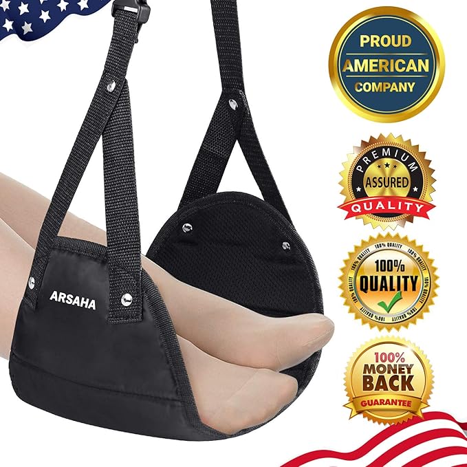 Arsaha Portable Foot Hammock - Airplane Travel Essentials, Reduces Swelling with Memory Foam