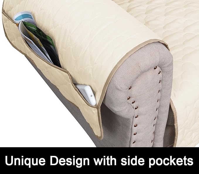 CHHKON Waterproof Nonslip Recliner Cover Stay in Place Dog Couch Chair Cover Furniture Protector Ideal Sofa Slipcovers for Pets and Kids (Ivory, 30'')