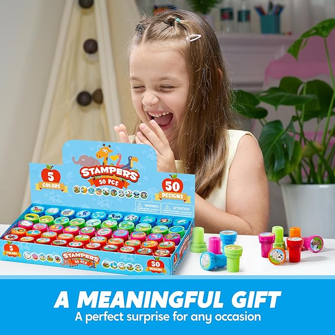 JOYIN 50 Pcs Animal Stamps for Kids, with 50 Different Designs, Farm,Sea Animals,Stamps for Crafting, Prize Box Toys for Classroom, Kids Party Favor