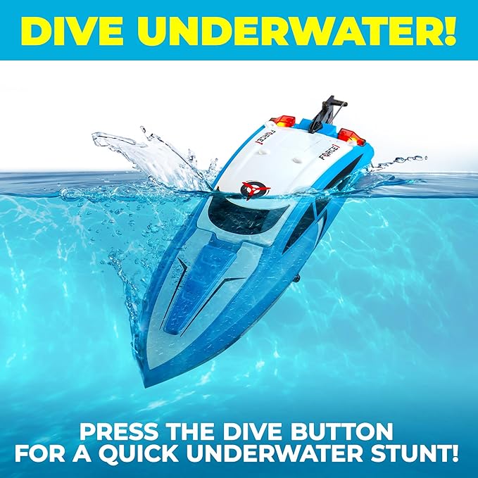 Force1 Velocity Blue Fast RC Boat- Remote Control Boats for Adults and Kids, Underwater Speed Racing Mini RC Boats for Pools and Lakes, 2.4GHZ Transmitter, 2 Rechargeable Batteries, Low Battery Alert