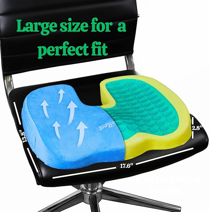 LuminaRest® Gel Seat Cushion for Long Sitting – Premium CertiPUR-US® Certified Memory Foam, Ergonomic Office Chair Cushion for Tailbone and Coccyx Pain Relief, Sciatica & Back Support – (Blue)