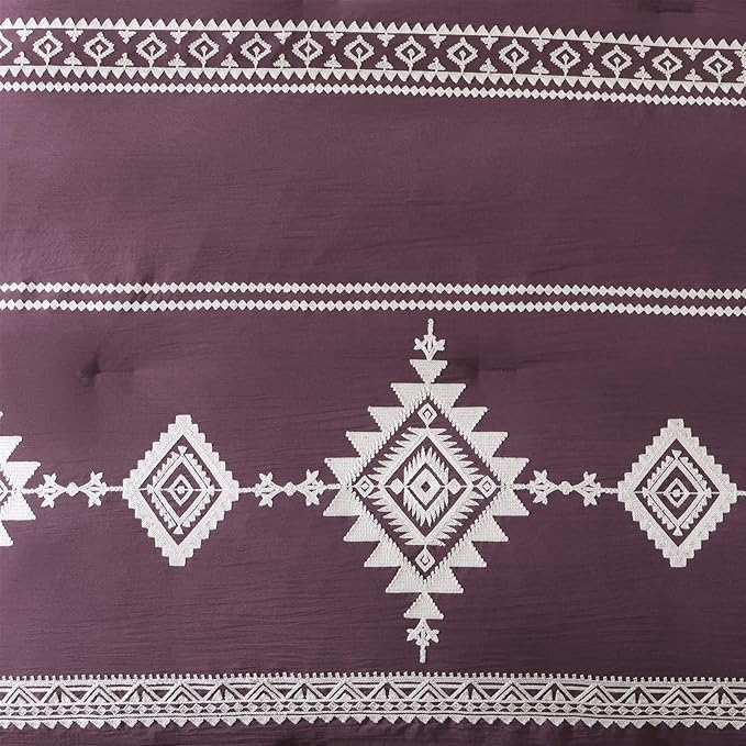 MaiRêve Embroidery King Size Comforter Set Purple, Boho Farmhouse Western Bedding Set 7 Pieces, All Season Bed in A Bag Comforter Set with Sheets, Pillowcases & Shams