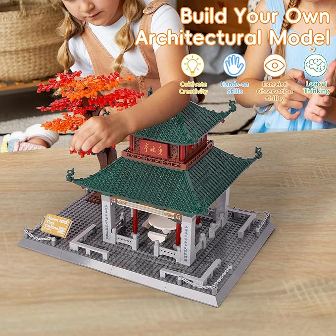 Oichy Building Blocks Set 987 PCS, Aiwan Ting Pavilion Architecture Model Kit Collection Toy Building Sets Gift for Adults and Kids