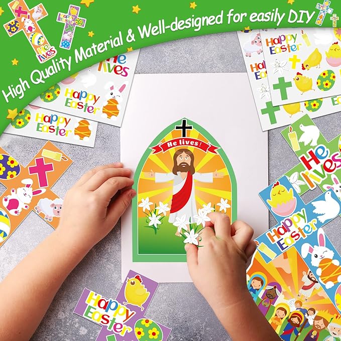 30 Sets Easter Jesus He is Risen Craft Kits for Kids DIY Easter Religious Crosses Art Craft Make a Easter Jesus Resurrection Scene Ornament Spring Christian Creative Art Projects, Kids Party Favors