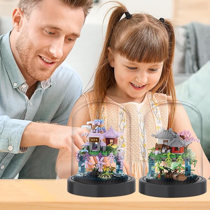 Cherry Blossom Tree House Building Block Sets with Acrylic Display Box Chinese Architecture of Peach Blossom Bonsai Treehouse Micro Mini Building Set Toy Gift for Kids Adults(2 Boxes)