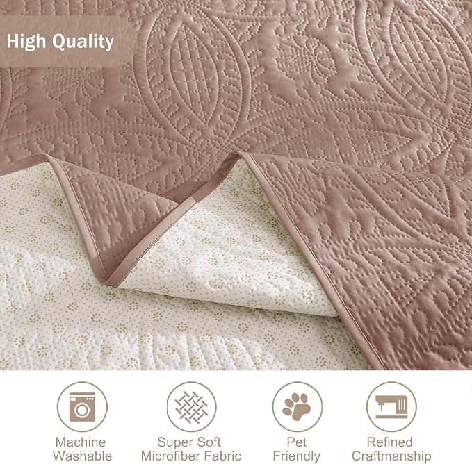 Pink Loveseat Covers for 2 Cushion Couch, Water-Repellent Slip Covers for Loveseat, Machine Washable Love Seat Quilted Couch Covers, Pet Friendly Loveseat Slipcovers (Loveseat 48", Pink)