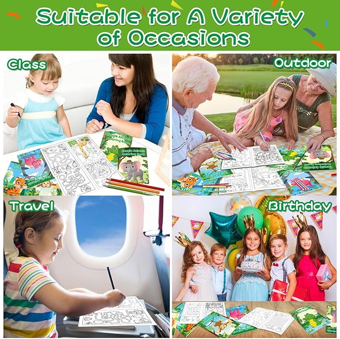 24Pcs Safari Animals Mini Activity Books for Kids Jungle Safari Animals Coloring Books Bulk Lion Elephant Tiger Art Drawing Book for Party Favors Birthday Gifts Goodie Bag Fillers Classroom Supplies