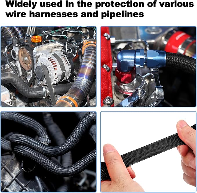 MECCANIXITY Braided Cable Sleeves Heat Shrinkable Fabric Sleeving, 1 1/4" 60ft Black 2:1 Ratio Heat Shrinkable Cord Protector for Harness Cable, Network Cable Protection, Cable Management