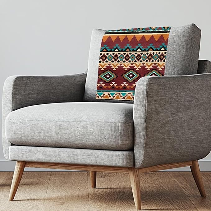 Aztec Retro Headrest Covers for Recliners Washable Couch Headrest Covers Wrinkle Resistant Sofa Headrest Slipcovers Furniture Protector for Home, Office & Theater Seat