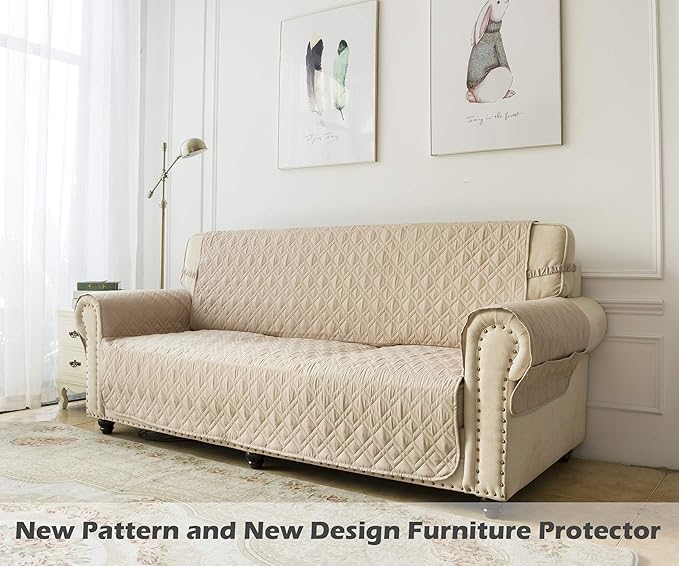 Ameritex Couch Sofa Slipcover 100% Waterproof Nonslip Quilted Furniture Protector Slipcover for Dogs, Children, Pets Sofa Slipcover Machine Washable (Beige, 78")